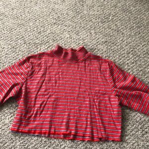 red stripped turtle neck crop top